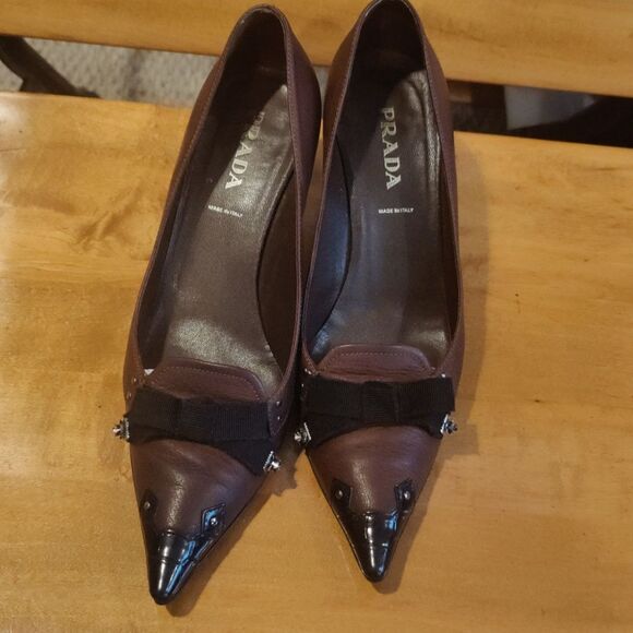 Prada size 37.5 brown and black authenticated kitten heels Made in Italy - Picture 8 of 16